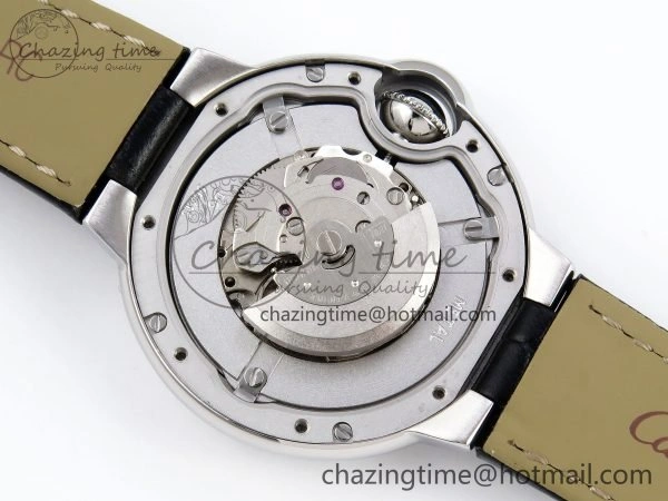 Ballon Bleu 33mm SS AF 1:1 Best Edition Silver Diamonds Dial on Black Leather Strap SEIKO NH05A TravelReady 6031