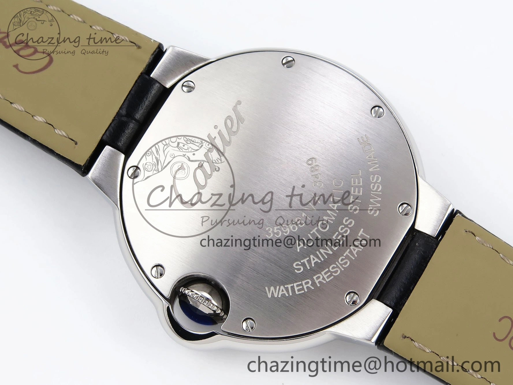 Ballon Bleu 33mm SS AF 1:1 Best Edition Silver Diamonds Dial on Black Leather Strap SEIKO NH05A TravelReady 6031
