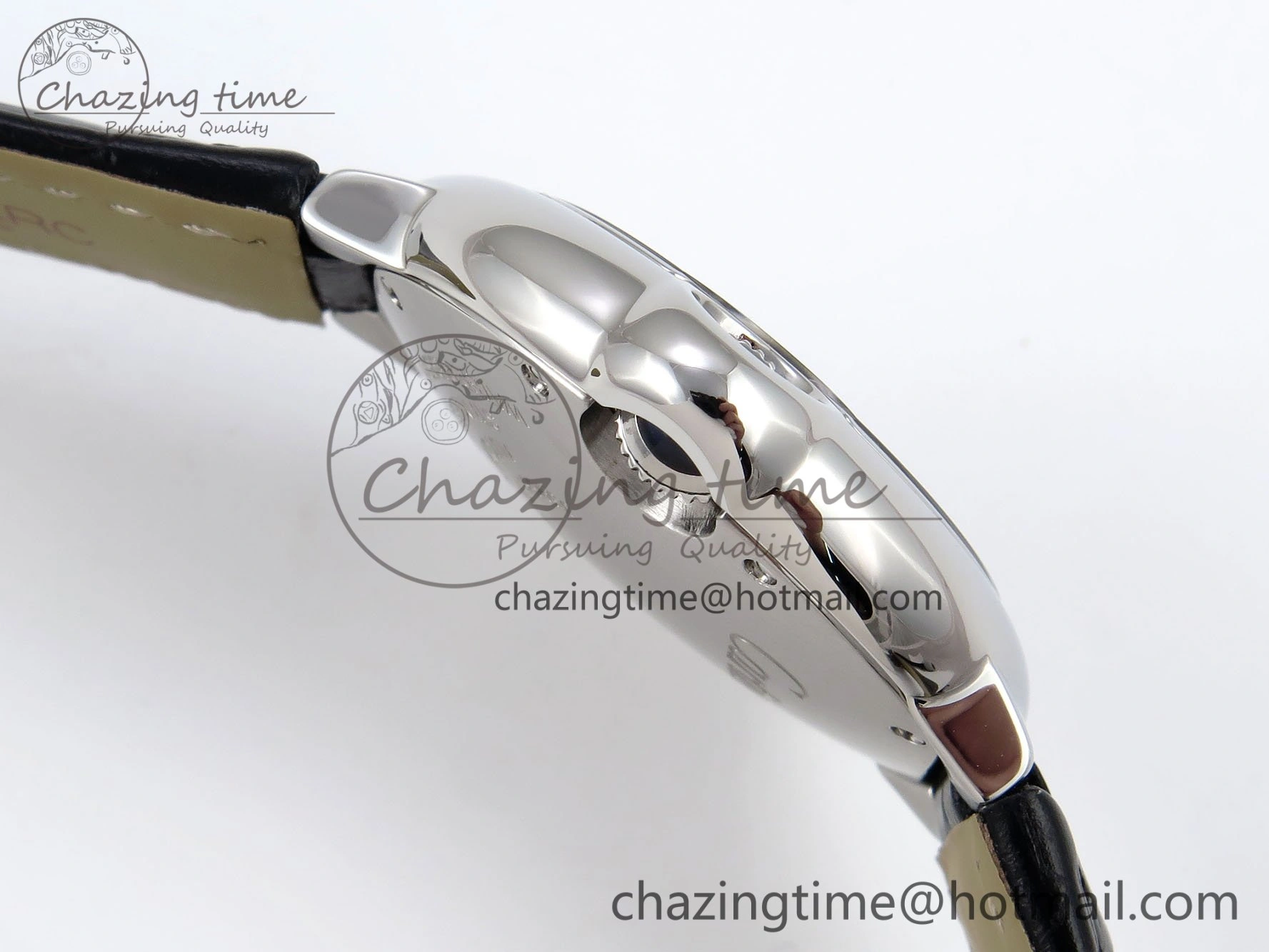 Ballon Bleu 33mm SS AF 1:1 Best Edition Silver Diamonds Dial on Black Leather Strap SEIKO NH05A TravelReady 6031
