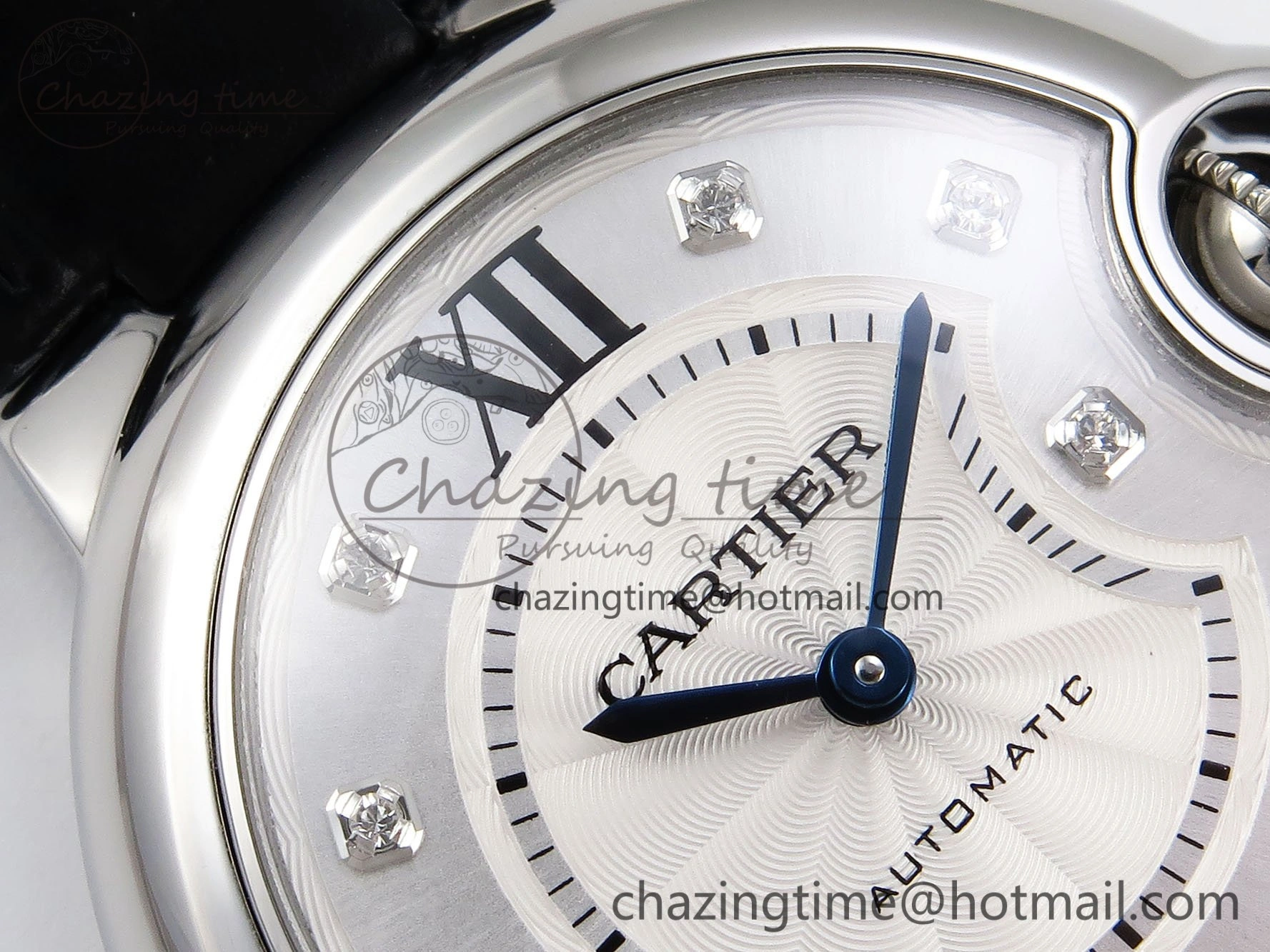 Ballon Bleu 33mm SS AF 1:1 Best Edition Silver Diamonds Dial on Black Leather Strap SEIKO NH05A TravelReady 6031