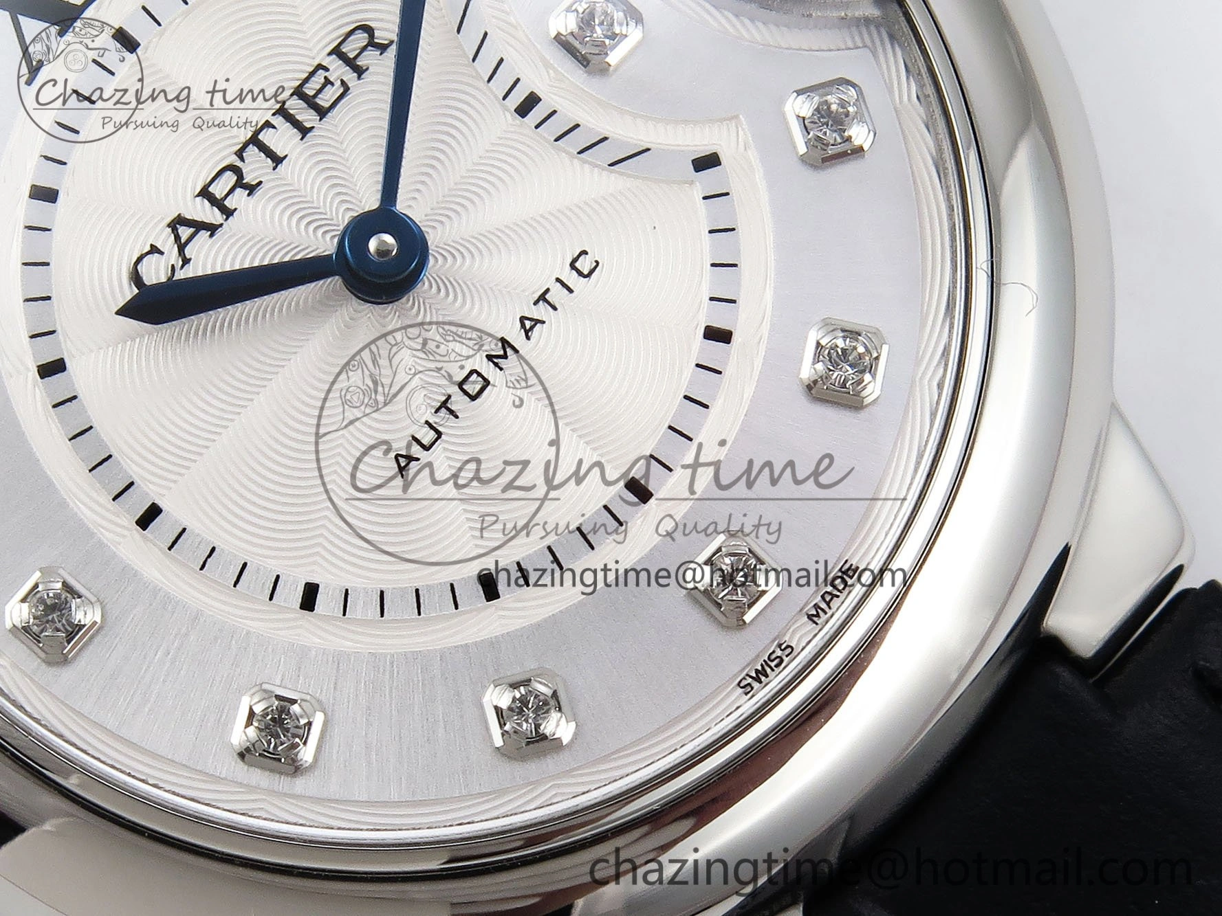 Ballon Bleu 33mm SS AF 1:1 Best Edition Silver Diamonds Dial on Black Leather Strap SEIKO NH05A TravelReady 6031