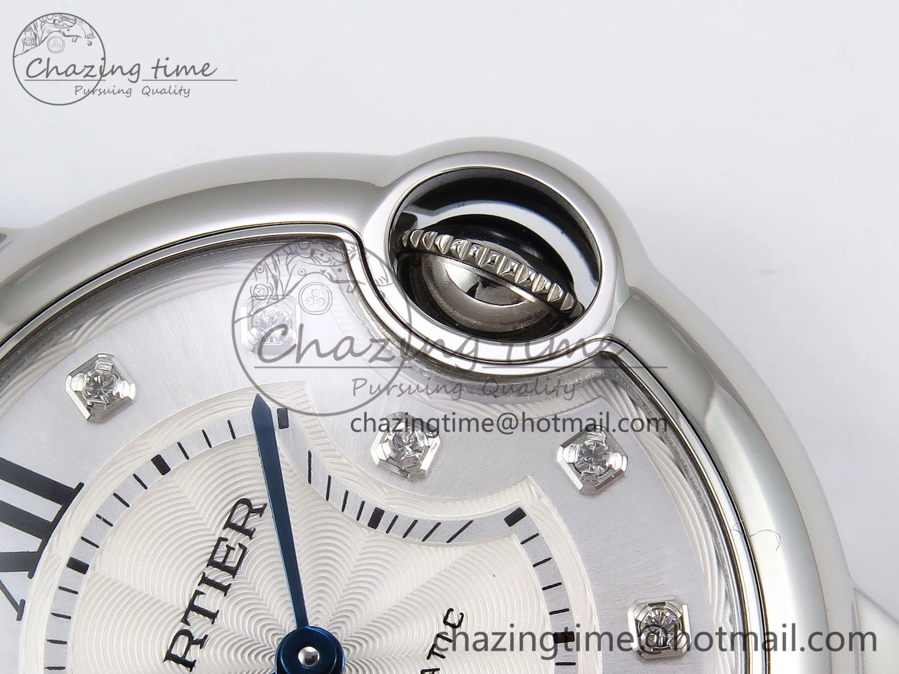 Ballon Bleu 33mm SS AF 1:1 Best Edition Silver Diamonds Dial on Black Leather Strap SEIKO NH05A TravelReady 6031