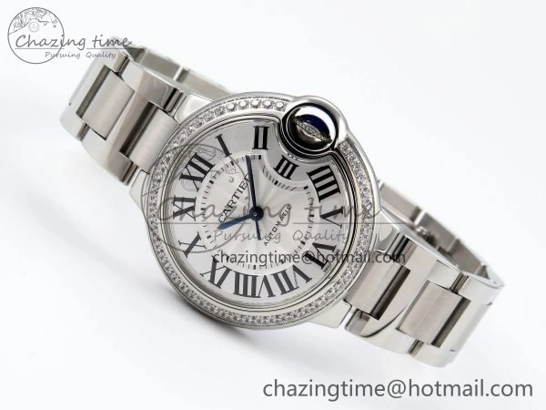 Ballon Bleu 33mm SS AF 1:1 Best Edition White Dial Diamonds Bezel on SS Bracelet SEIKO NH05A (Quick Release) Youthful 6024