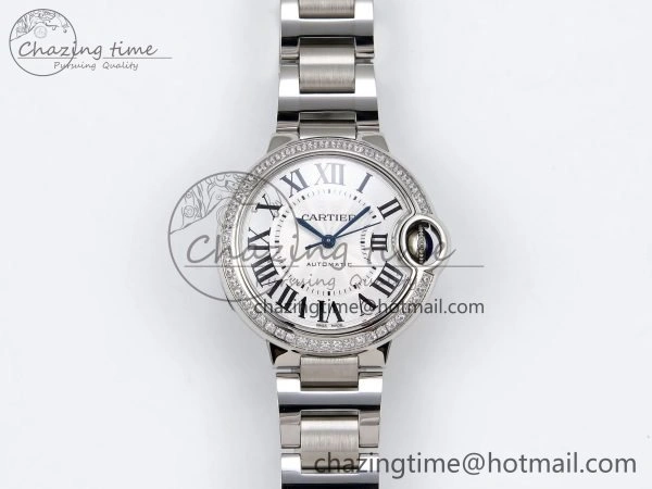 Ballon Bleu 33mm SS AF 1:1 Best Edition White Dial Diamonds Bezel on SS Bracelet SEIKO NH05A (Quick Release) Youthful 6024