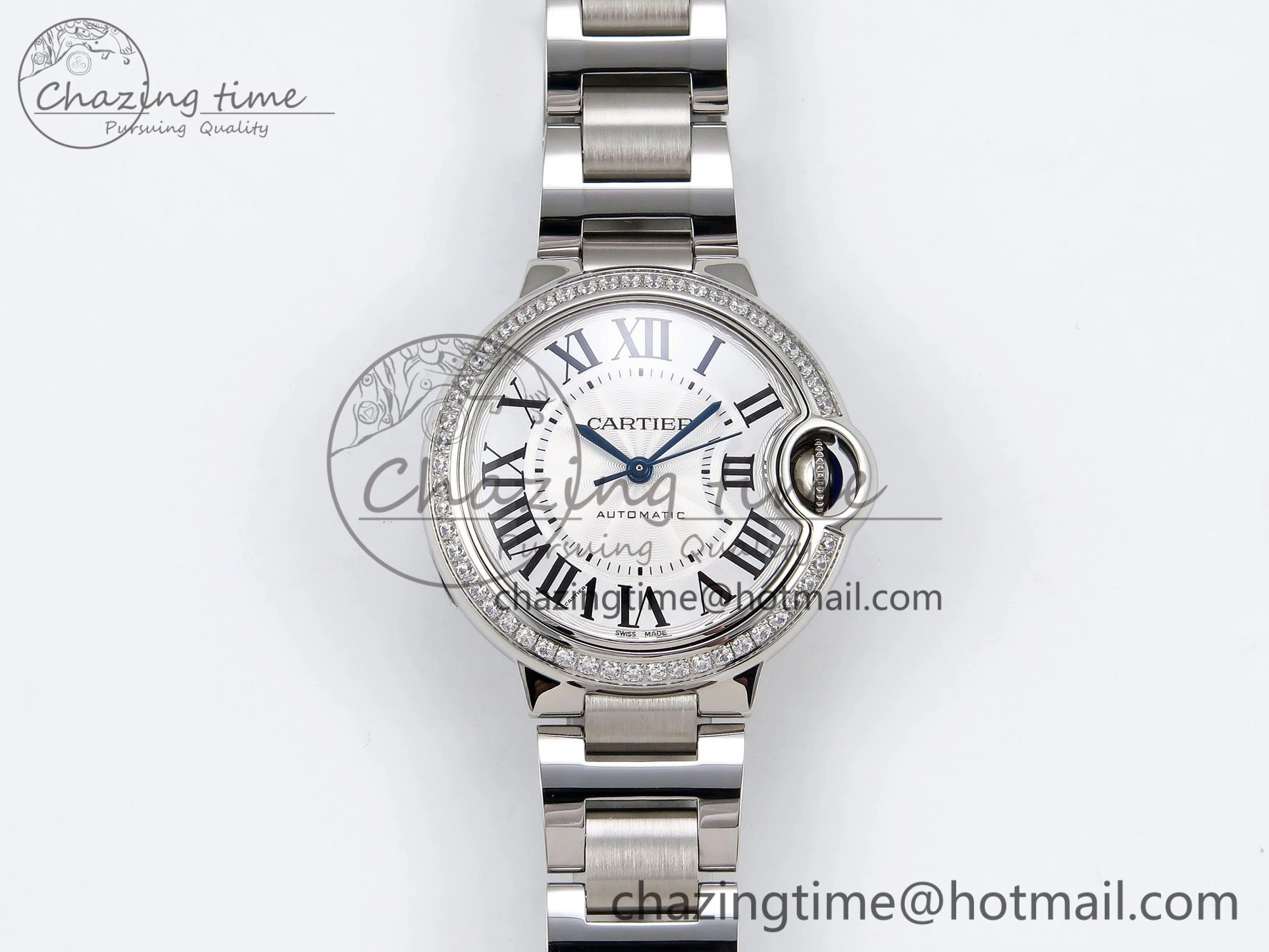 Ballon Bleu 33mm SS AF 1:1 Best Edition White Dial Diamonds Bezel on SS Bracelet SEIKO NH05A (Quick Release) Youthful 6024