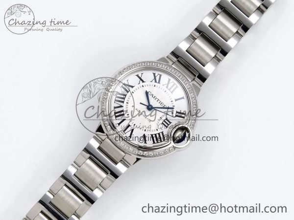 Ballon Bleu 33mm SS AF 1:1 Best Edition White Dial Diamonds Bezel on SS Bracelet SEIKO NH05A (Quick Release) Youthful 6024