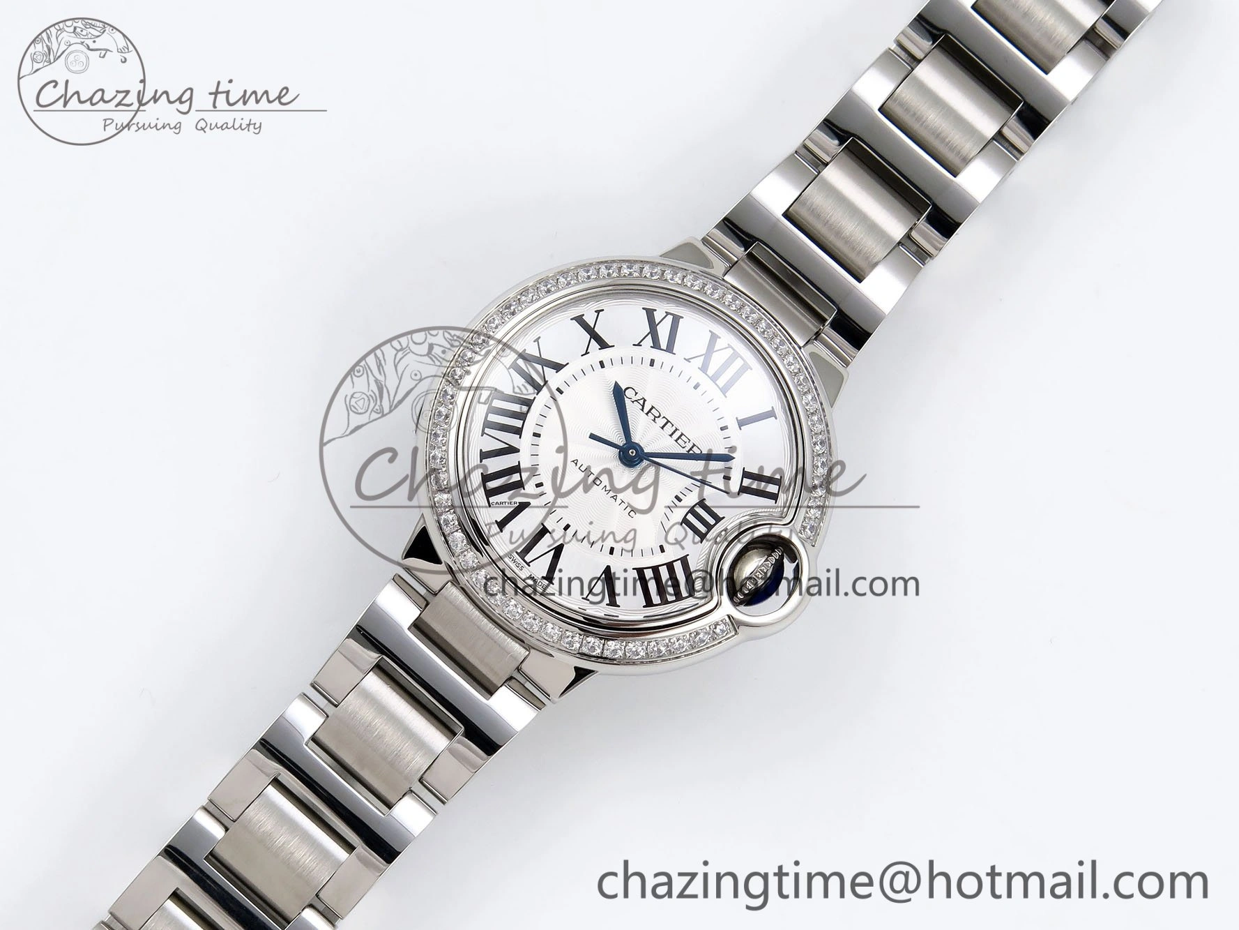 Ballon Bleu 33mm SS AF 1:1 Best Edition White Dial Diamonds Bezel on SS Bracelet SEIKO NH05A (Quick Release) Youthful 6024