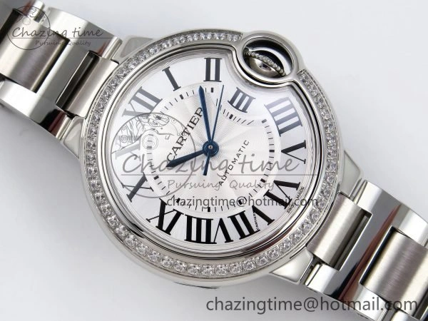 Ballon Bleu 33mm SS AF 1:1 Best Edition White Dial Diamonds Bezel on SS Bracelet SEIKO NH05A (Quick Release) Youthful 6024
