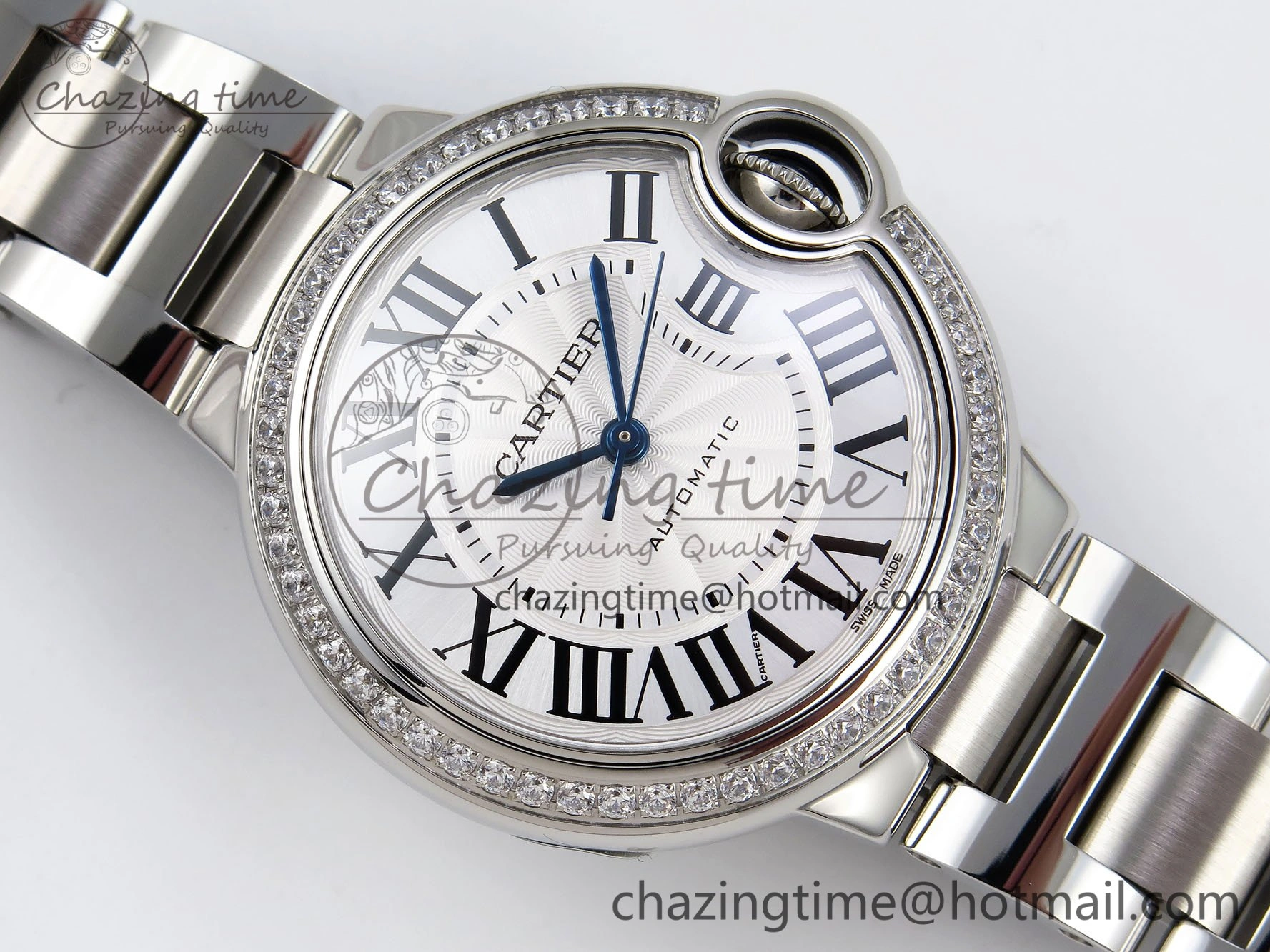 Ballon Bleu 33mm SS AF 1:1 Best Edition White Dial Diamonds Bezel on SS Bracelet SEIKO NH05A (Quick Release) Youthful 6024