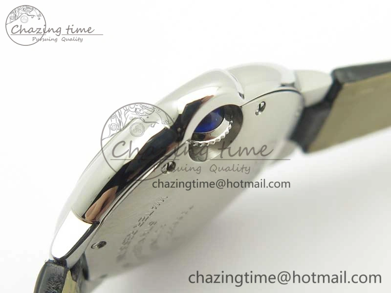 Ballon Bleu 33mm SS AF 1:1 Best Edition White Textured Dial on Black Leather Strap SEIKO NH05A Refined 6216