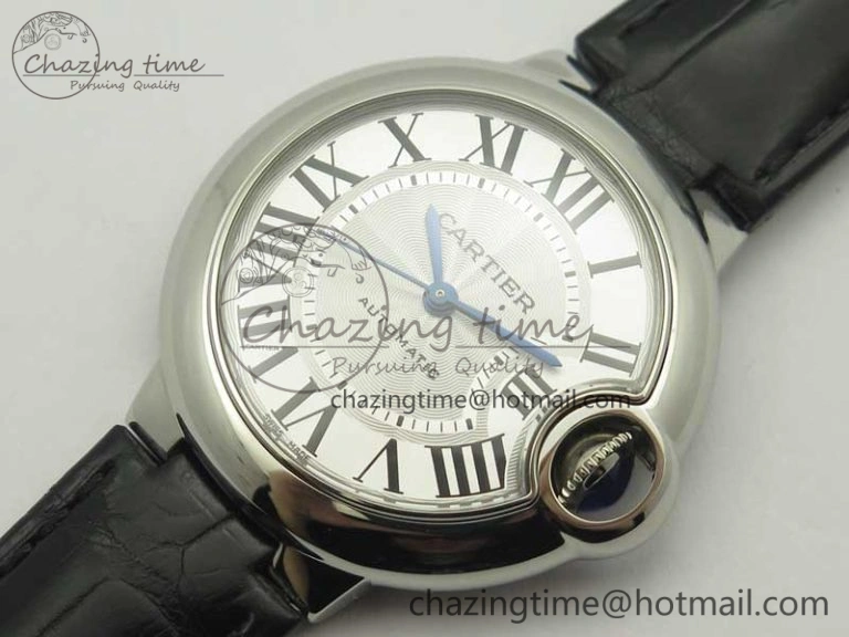 Ballon Bleu 33mm SS AF 1:1 Best Edition White Textured Dial on Black Leather Strap SEIKO NH05A Refined 6216