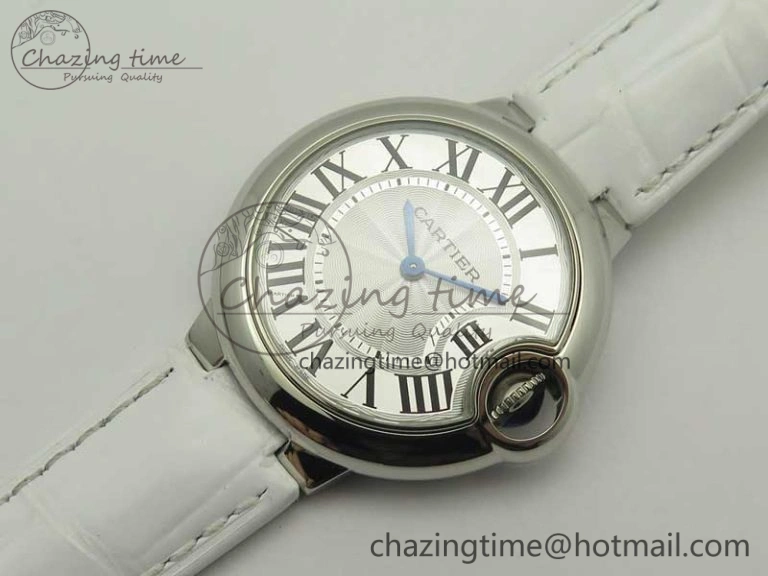 HighPerformance Ballon Bleu 33mm SS AF 1:1 Best Edition White Textured Dial on Crocodile Strap Jap Quartz 6199