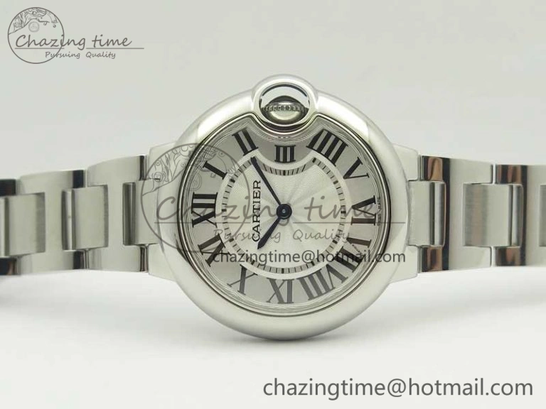 Ballon Bleu 33mm SS AF 1:1 Best Edition White Textured Dial on SS Bracelet Jap Quartz Refined 10669