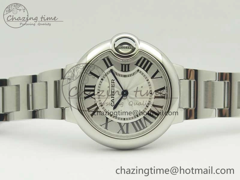 Ballon Bleu 33mm SS AF 1:1 Best Edition White Textured Dial on SS Bracelet Jap Quartz Refined 10669