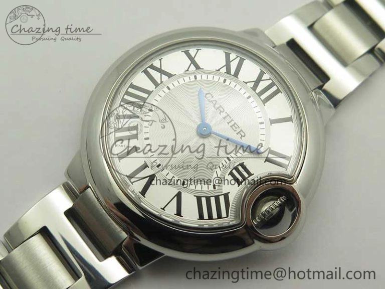 Ballon Bleu 33mm SS AF 1:1 Best Edition White Textured Dial on SS Bracelet Jap Quartz Refined 10669
