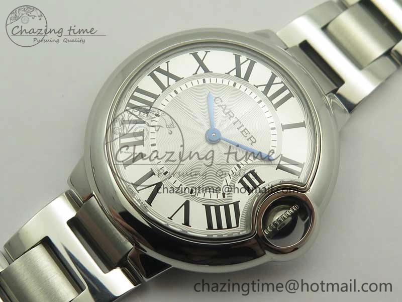 Ballon Bleu 33mm SS AF 1:1 Best Edition White Textured Dial on SS Bracelet Jap Quartz Refined 10669