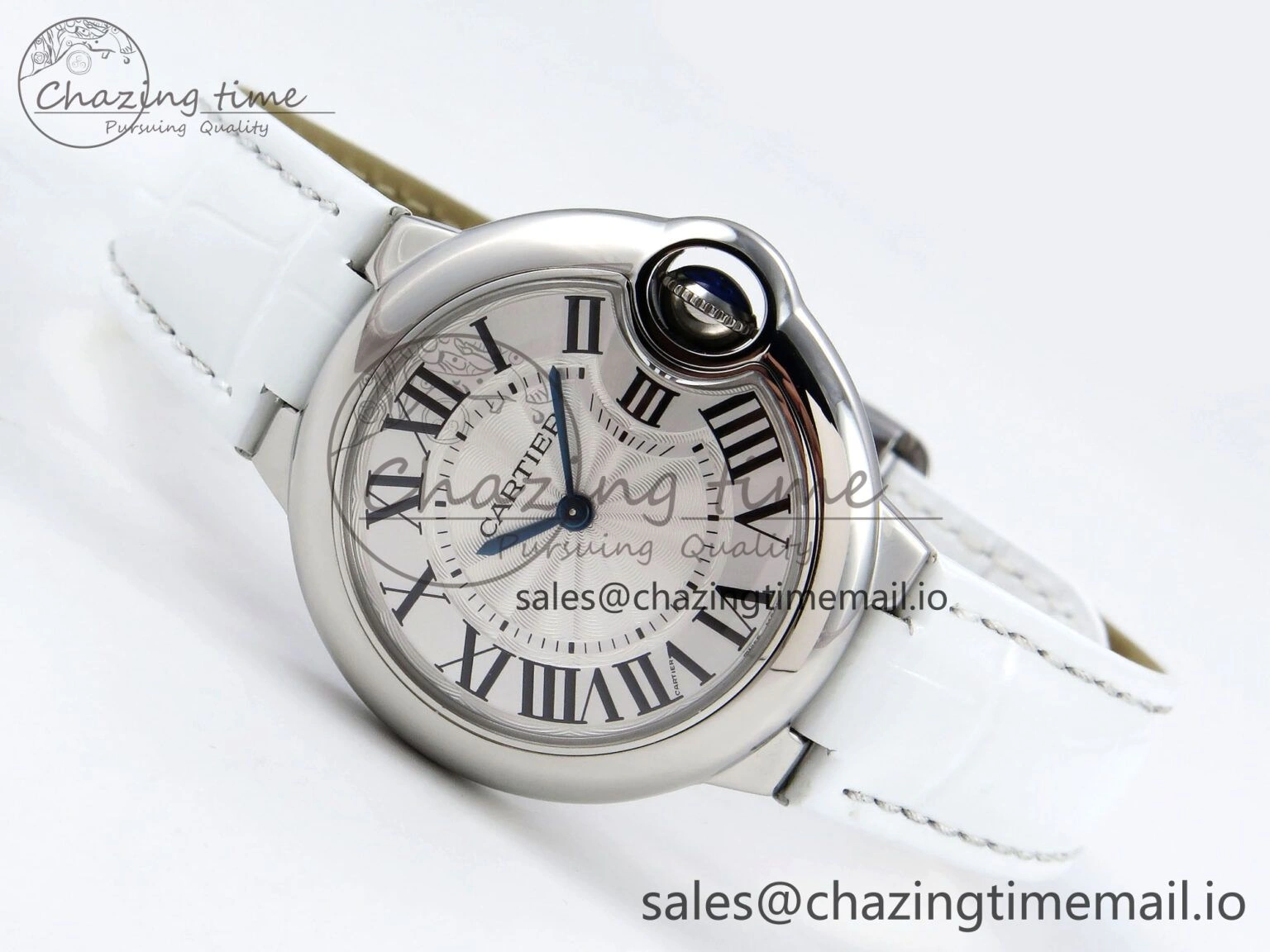 Soft Ballon Bleu 33mm SS AF 1:1 Best Edition White Textured Dial on White Crocodile Strap Jap Quartz 5890