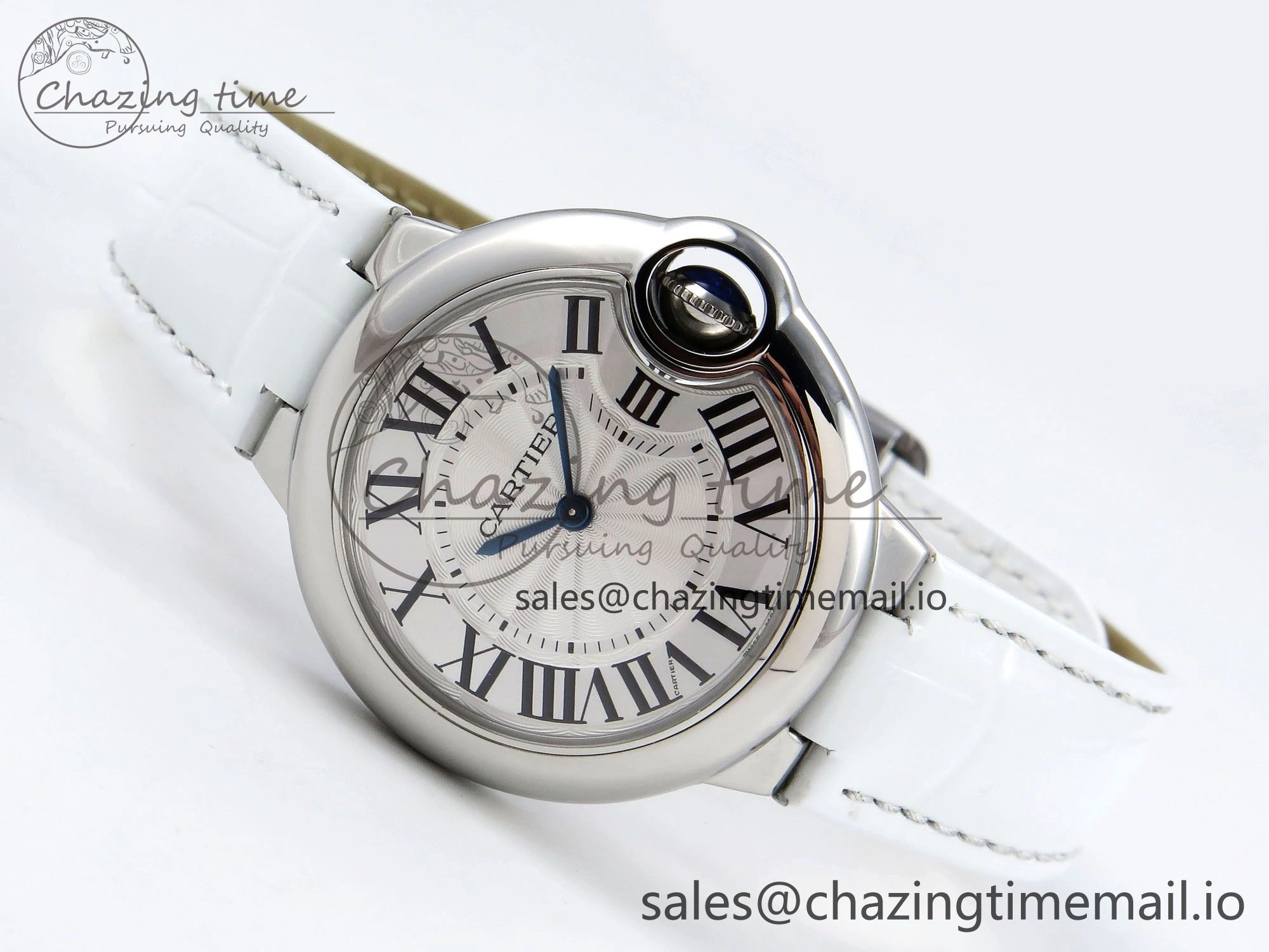 Soft Ballon Bleu 33mm SS AF 1:1 Best Edition White Textured Dial on White Crocodile Strap Jap Quartz 5890