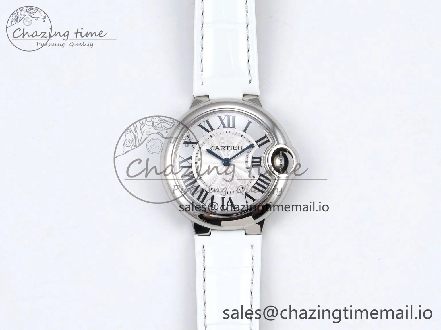 Soft Ballon Bleu 33mm SS AF 1:1 Best Edition White Textured Dial on White Crocodile Strap Jap Quartz 5890