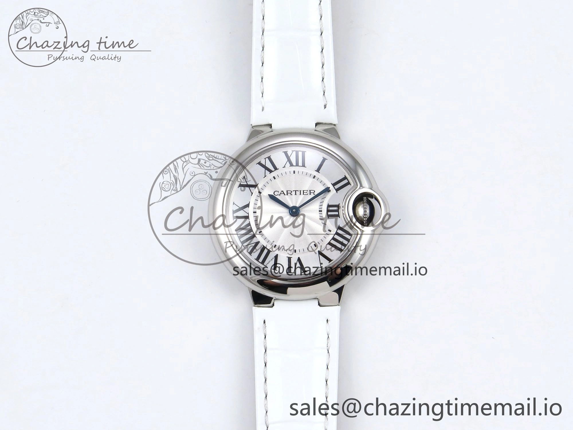 Soft Ballon Bleu 33mm SS AF 1:1 Best Edition White Textured Dial on White Crocodile Strap Jap Quartz 5890
