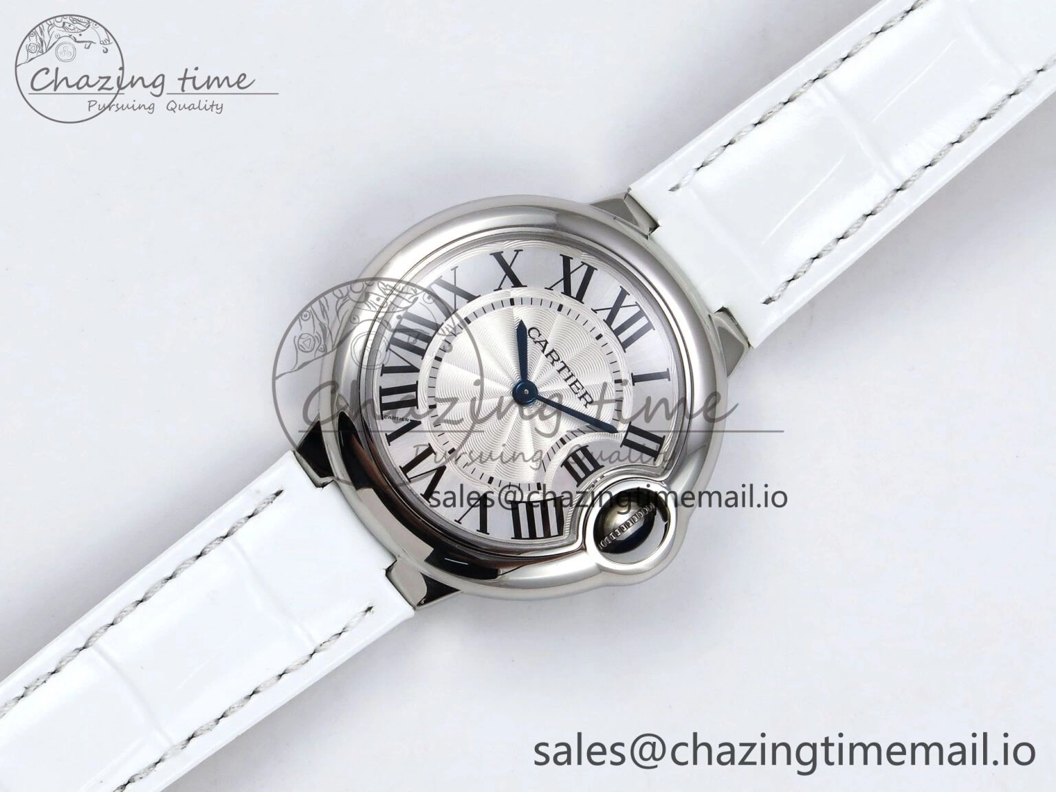 Soft Ballon Bleu 33mm SS AF 1:1 Best Edition White Textured Dial on White Crocodile Strap Jap Quartz 5890