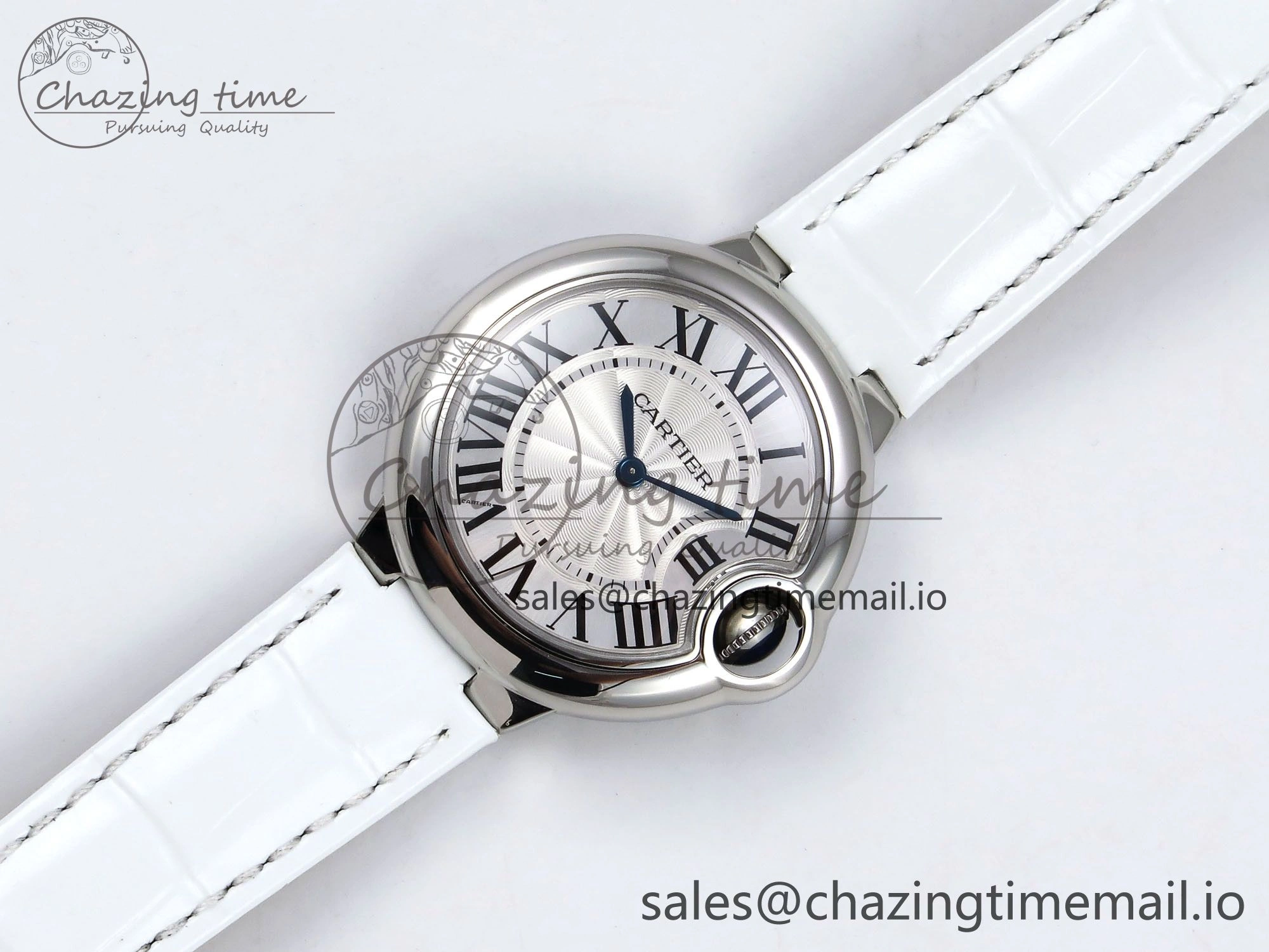 Soft Ballon Bleu 33mm SS AF 1:1 Best Edition White Textured Dial on White Crocodile Strap Jap Quartz 5890