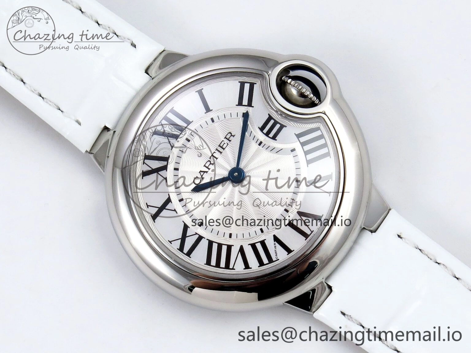 Soft Ballon Bleu 33mm SS AF 1:1 Best Edition White Textured Dial on White Crocodile Strap Jap Quartz 5890