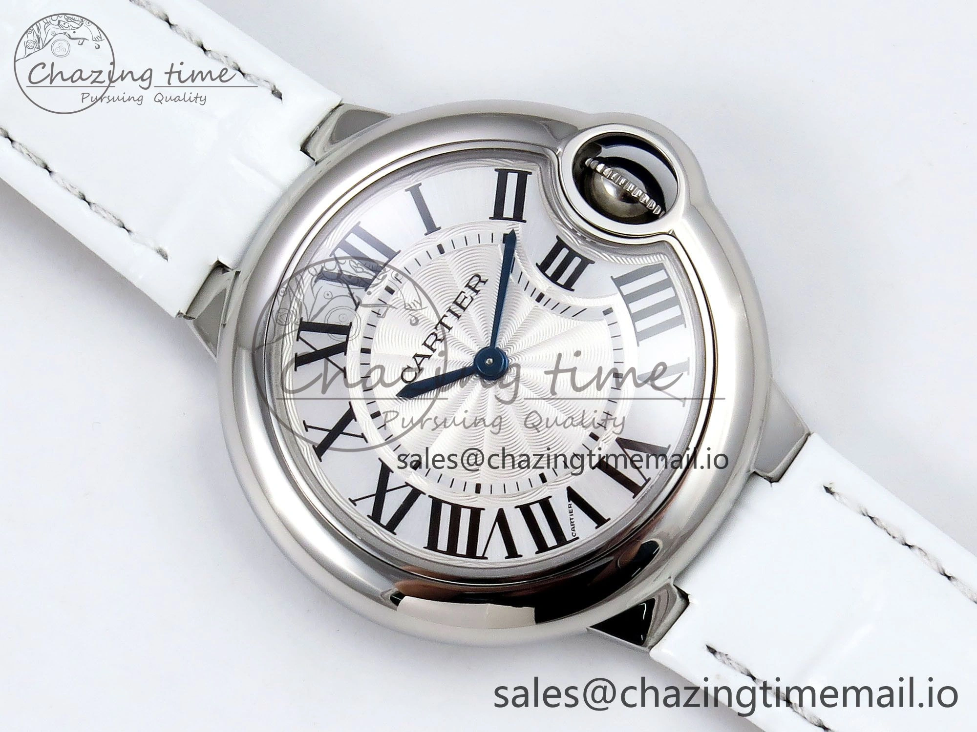 Soft Ballon Bleu 33mm SS AF 1:1 Best Edition White Textured Dial on White Crocodile Strap Jap Quartz 5890