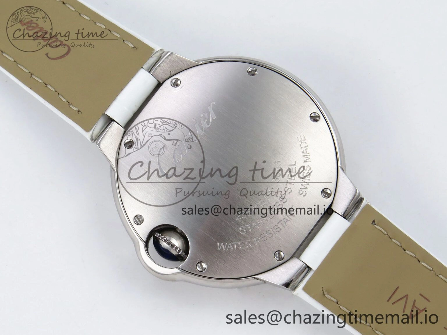 Soft Ballon Bleu 33mm SS AF 1:1 Best Edition White Textured Dial on White Crocodile Strap Jap Quartz 5890