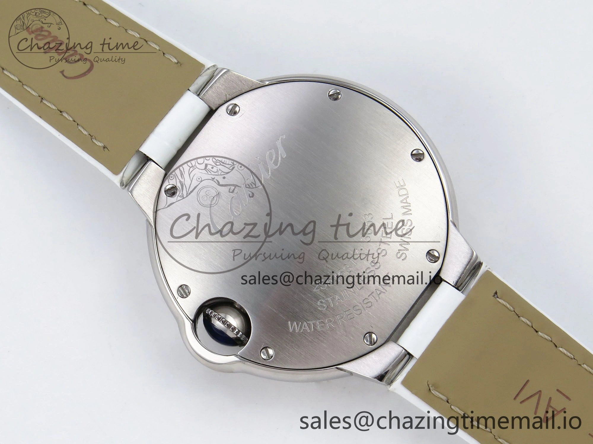 Soft Ballon Bleu 33mm SS AF 1:1 Best Edition White Textured Dial on White Crocodile Strap Jap Quartz 5890