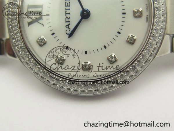 Ballon Bleu 33mm SS Diamond Bezel V6F 1:1 Best Edition White MOP Dial On SS Bracelet Quartz WeatherProof 6240