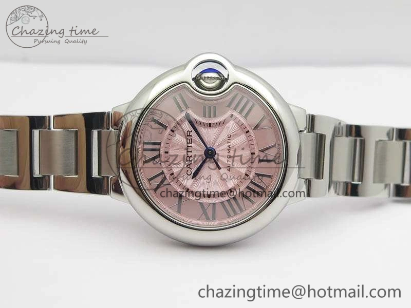 Affordable Ballon Bleu 33mm SS TW 1:1 Best Edition Pink Textured Dial On SS Bracelet SEIKO NH05A 6282