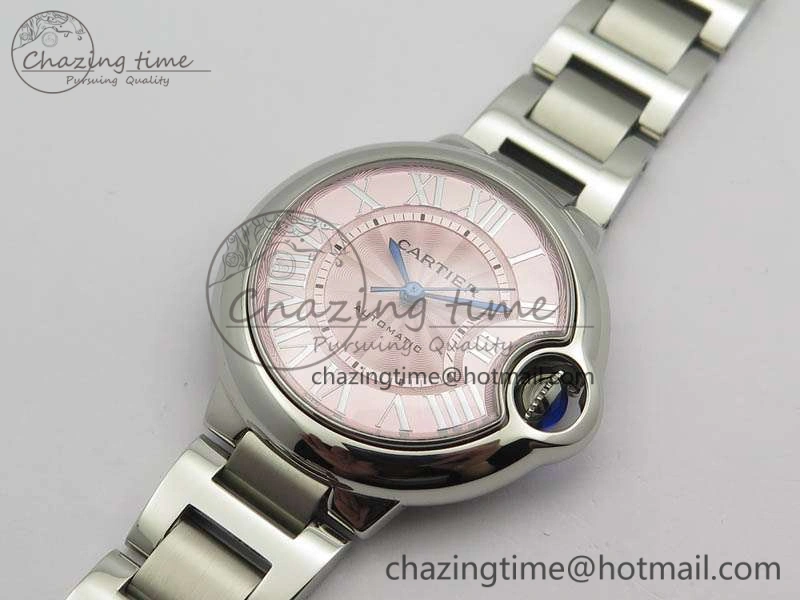 Affordable Ballon Bleu 33mm SS TW 1:1 Best Edition Pink Textured Dial On SS Bracelet SEIKO NH05A 6282