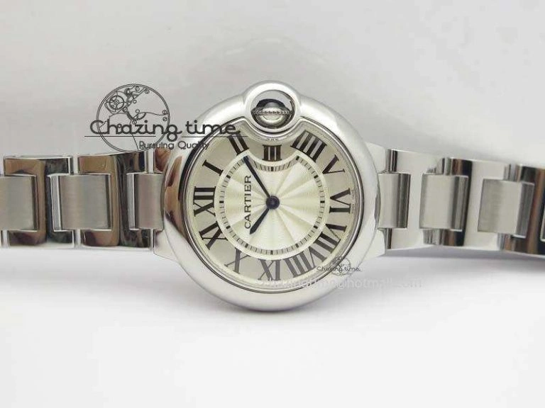 Soft Ballon Bleu 33mm SS TW 1:1 Best Edition White Dial On SS Bracelet Ronda Quartz 6308