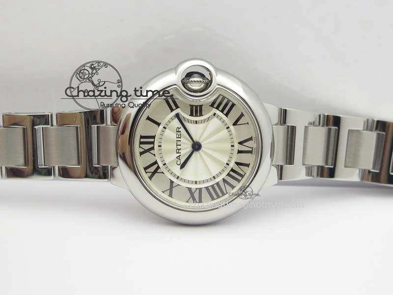 Soft Ballon Bleu 33mm SS TW 1:1 Best Edition White Dial On SS Bracelet Ronda Quartz 6308