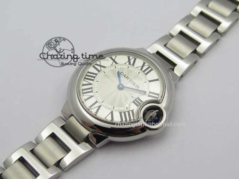 Soft Ballon Bleu 33mm SS TW 1:1 Best Edition White Dial On SS Bracelet Ronda Quartz 6308