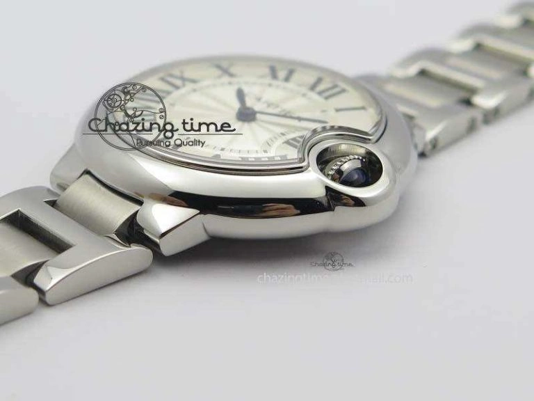 Soft Ballon Bleu 33mm SS TW 1:1 Best Edition White Dial On SS Bracelet Ronda Quartz 6308