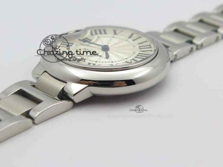 Soft Ballon Bleu 33mm SS TW 1:1 Best Edition White Dial On SS Bracelet Ronda Quartz 6308