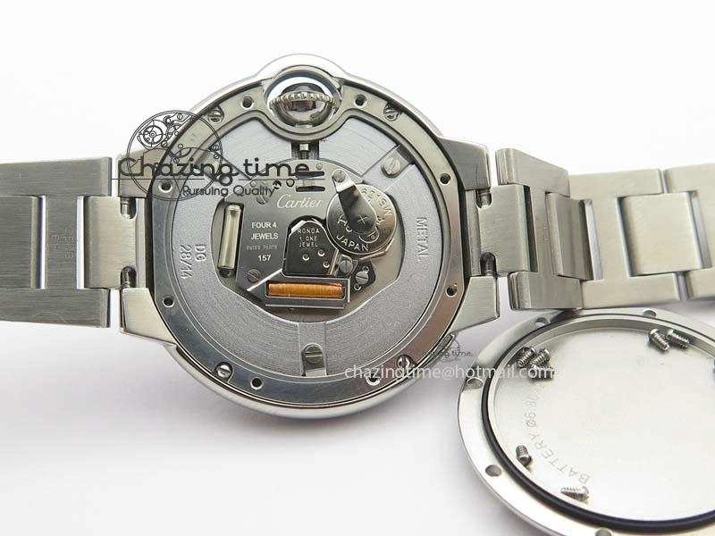 Soft Ballon Bleu 33mm SS TW 1:1 Best Edition White Dial On SS Bracelet Ronda Quartz 6308