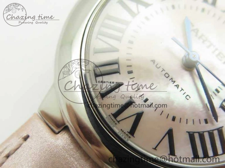Ballon Bleu 33mm SS V6F 1:1 Best Edition Pink MOP Dial On Pink Leather Strap SEIKO NH05A Sleek 6243
