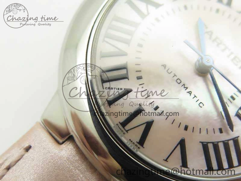 Ballon Bleu 33mm SS V6F 1:1 Best Edition Pink MOP Dial On Pink Leather Strap SEIKO NH05A Sleek 6243