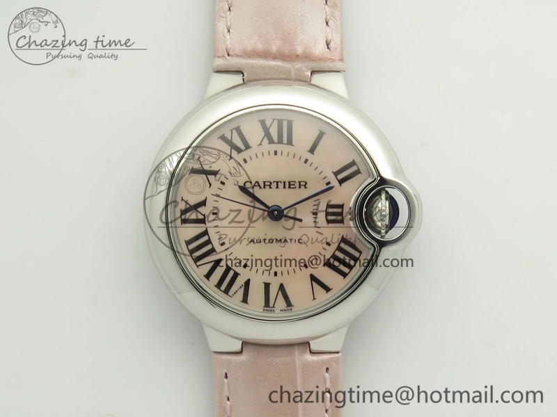 Ballon Bleu 33mm SS V6F 1:1 Best Edition Pink MOP Dial On Pink Leather Strap SEIKO NH05A Sleek 6243