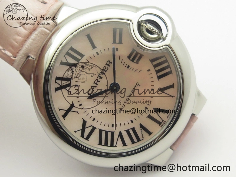 Ballon Bleu 33mm SS V6F 1:1 Best Edition Pink MOP Dial On Pink Leather Strap SEIKO NH05A Sleek 6243
