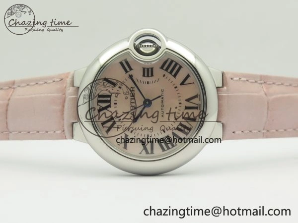 Ballon Bleu 33mm SS V6F 1:1 Best Edition Pink MOP Dial On Pink Leather Strap SEIKO NH05A Sleek 6243