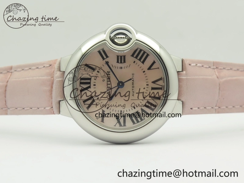 Ballon Bleu 33mm SS V6F 1:1 Best Edition Pink MOP Dial On Pink Leather Strap SEIKO NH05A Sleek 6243