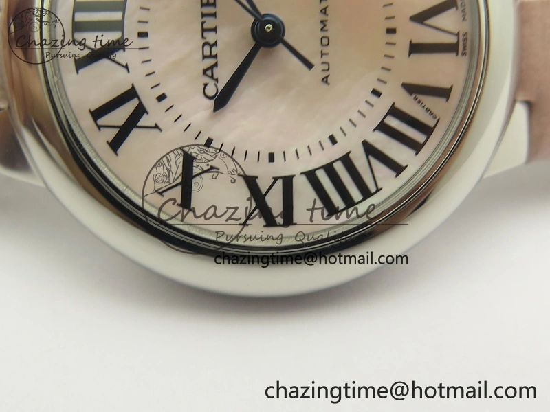 Ballon Bleu 33mm SS V6F 1:1 Best Edition Pink MOP Dial On Pink Leather Strap SEIKO NH05A Sleek 6243