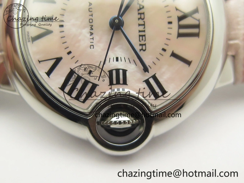 Ballon Bleu 33mm SS V6F 1:1 Best Edition Pink MOP Dial On Pink Leather Strap SEIKO NH05A Sleek 6243