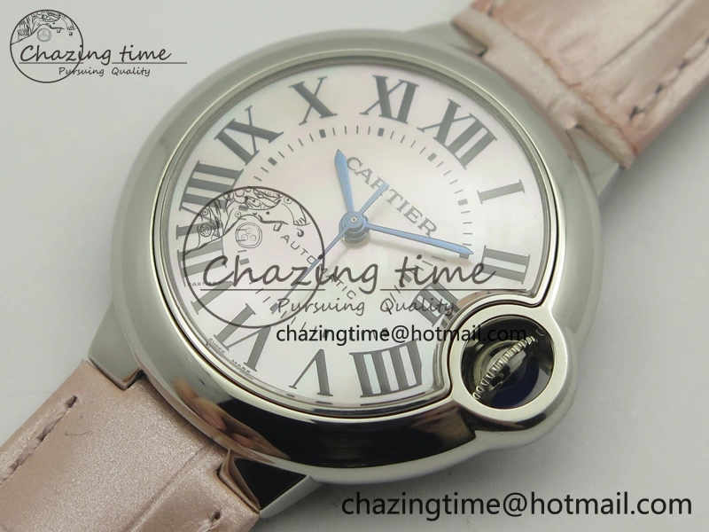 Ballon Bleu 33mm SS V6F 1:1 Best Edition Pink MOP Dial On Pink Leather Strap SEIKO NH05A Sleek 6243