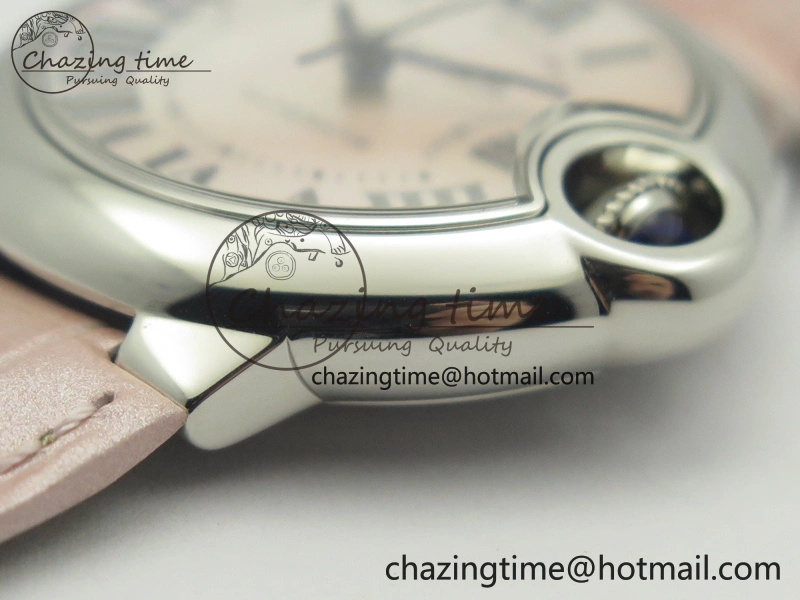 Ballon Bleu 33mm SS V6F 1:1 Best Edition Pink MOP Dial On Pink Leather Strap SEIKO NH05A Sleek 6243