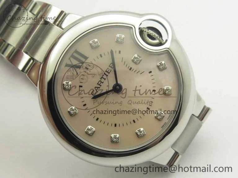Ballon Bleu 33mm SS V6F 1:1 Best Edition Pink MOP Dial on SS Bracelet Quartz TopPick 6221